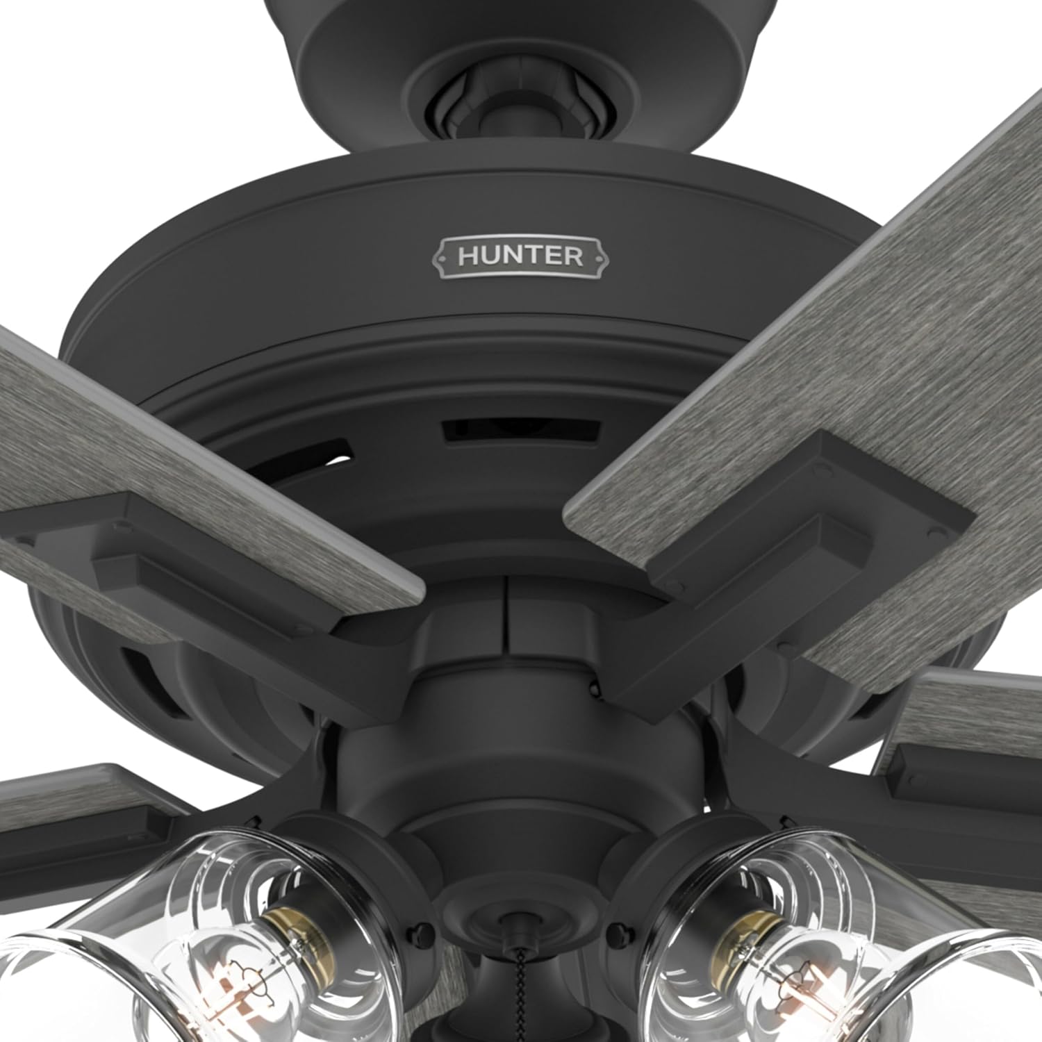 Hunter Fan 52 Inch Matte Black Ceiling Fan with Light and Pull Chain for Bedroom, Dining Room, Kitchen, Office (Renewed)