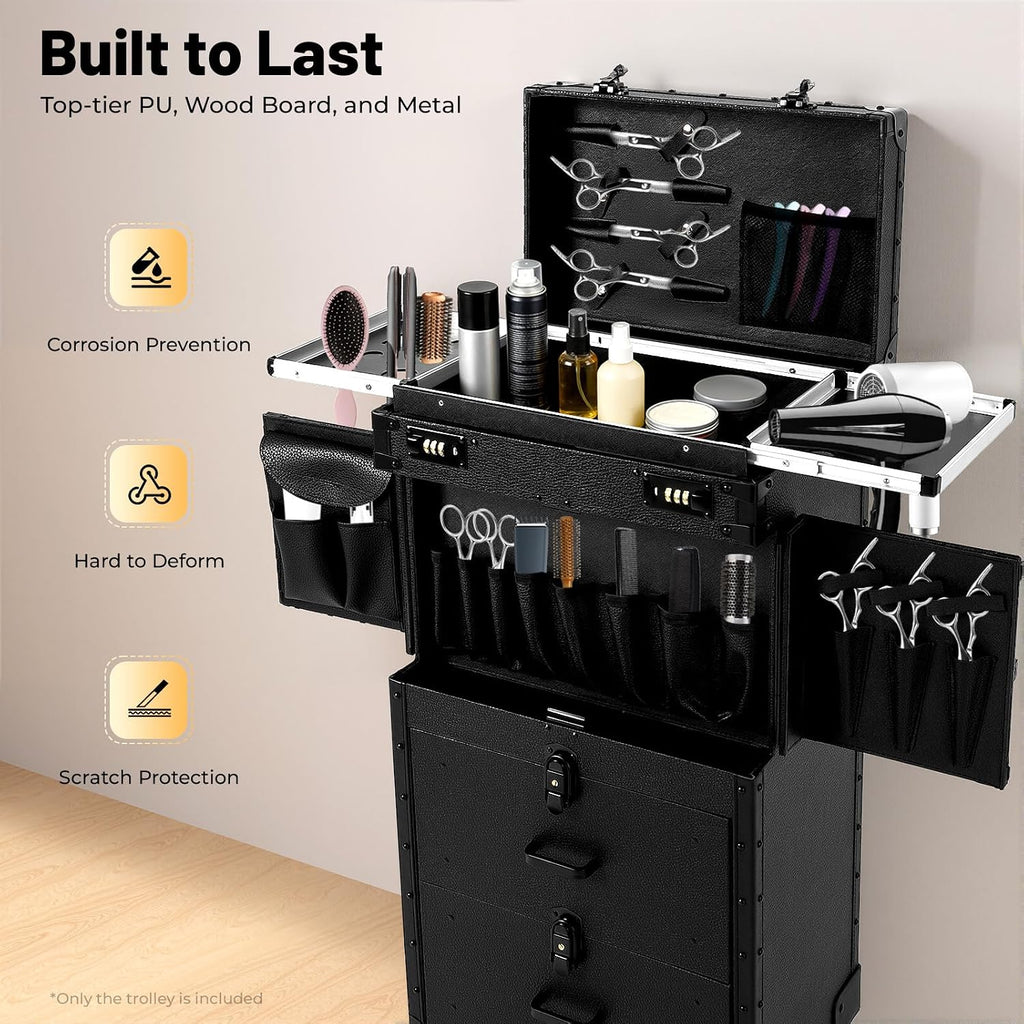 Rolling Lockable Makeup Train Case,Hair Trolley Stylist Salon Trolley Suitcase with Wheels Hairdryer Holder,Beauty Salon Cosmetic Luggage Travel Organizer Tool Box