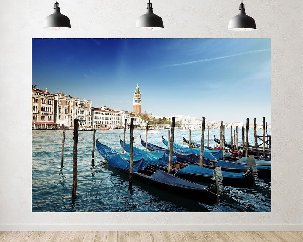 Trykid 20x10ft Venice Gondolas Backdrop Grand Canal Historic Buildings Clear Blue Sky Photography Background City Wedding Event Party Decoration Photo Booth Prop Fabric