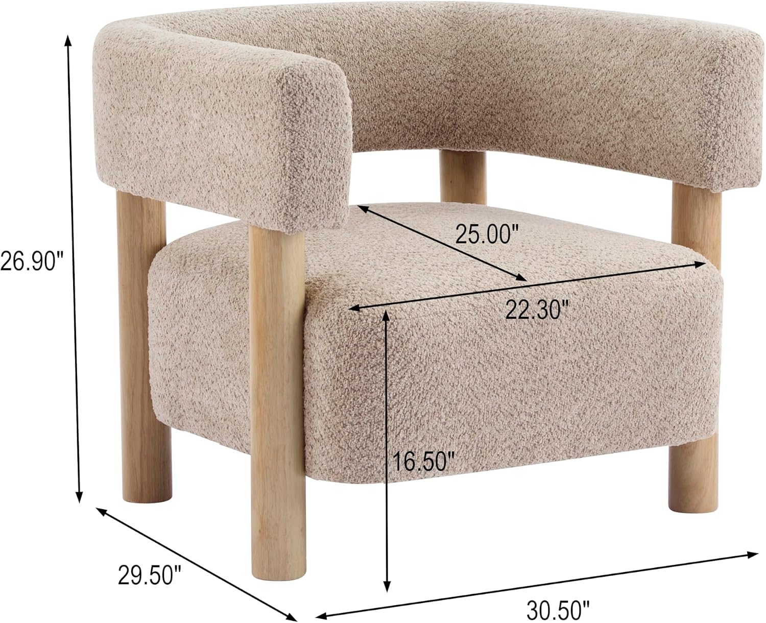 Christopher Knight Home Carly Low Profile Accent Chair, Round Backrest Side Chair, Living Room Armchair with Boucle Fabric Cushion, Comfy Reading Chair for Bedroom, Wooden Single Lounge Sofa, Wheat
