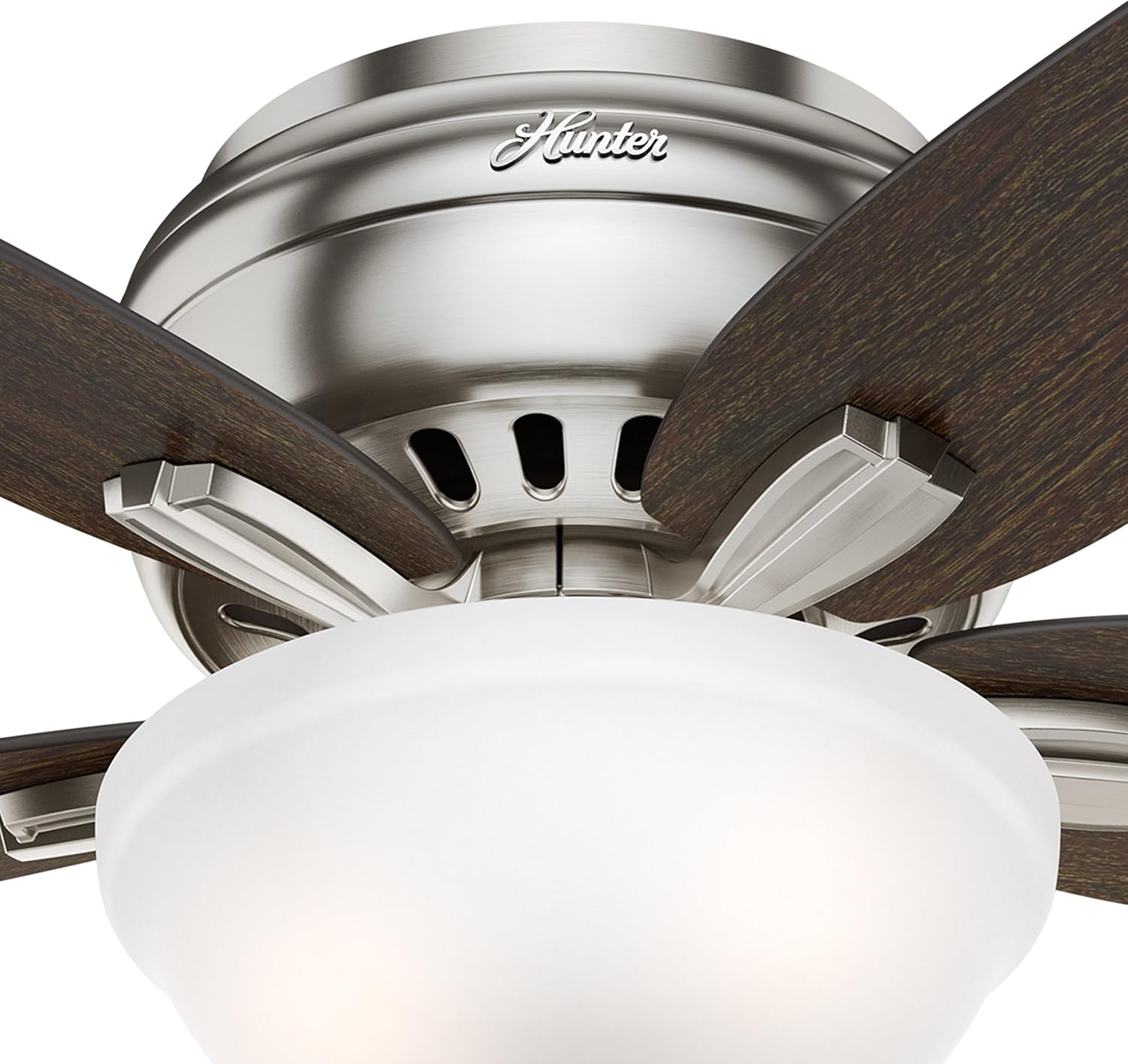 Hunter Fan 42' Hugger Ceiling Fan in Brushed Nickel with Cased White Glass Light Kit, 5 Blade (Renewed)