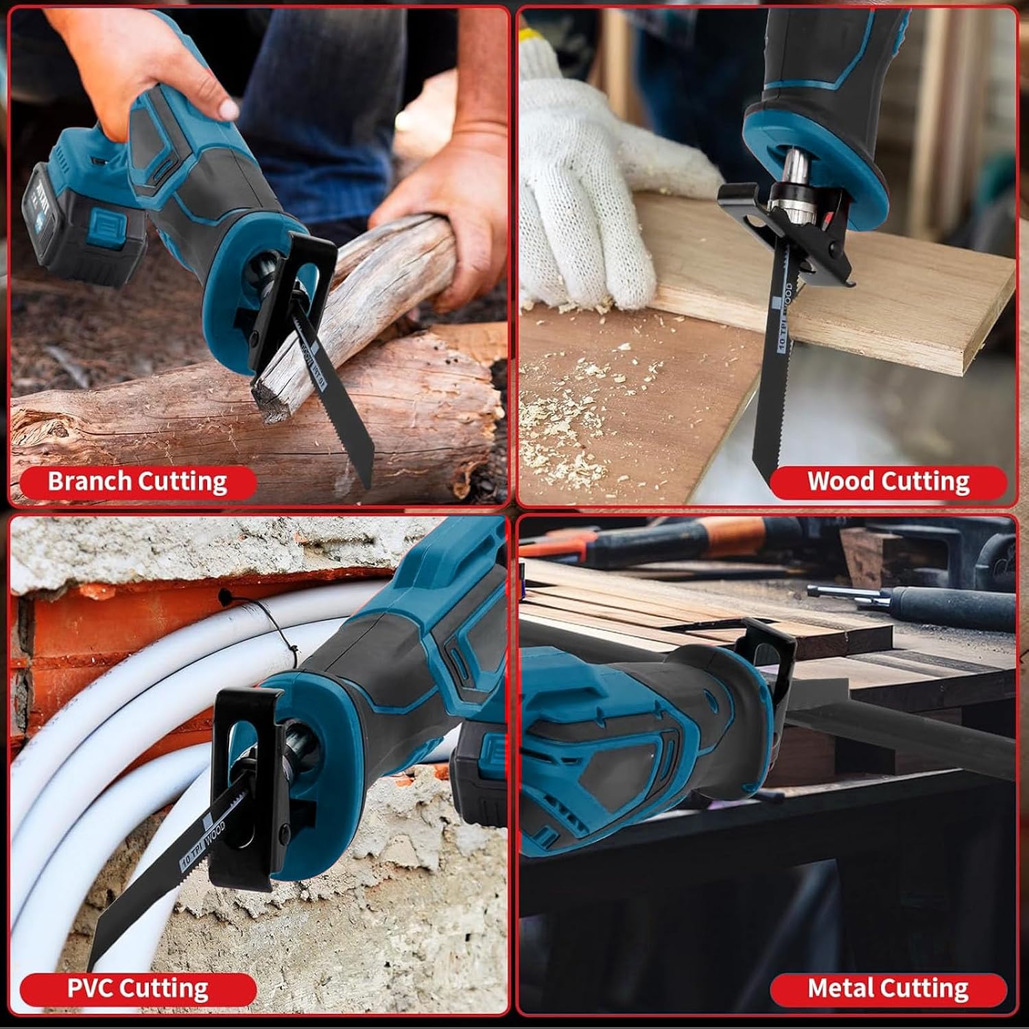 Cordless High Power Variable Speed Brushless Reciprocating Saw with 4000mAh Battery Cut Wood Metal Plastic Handheld (US Plug 100-240v)