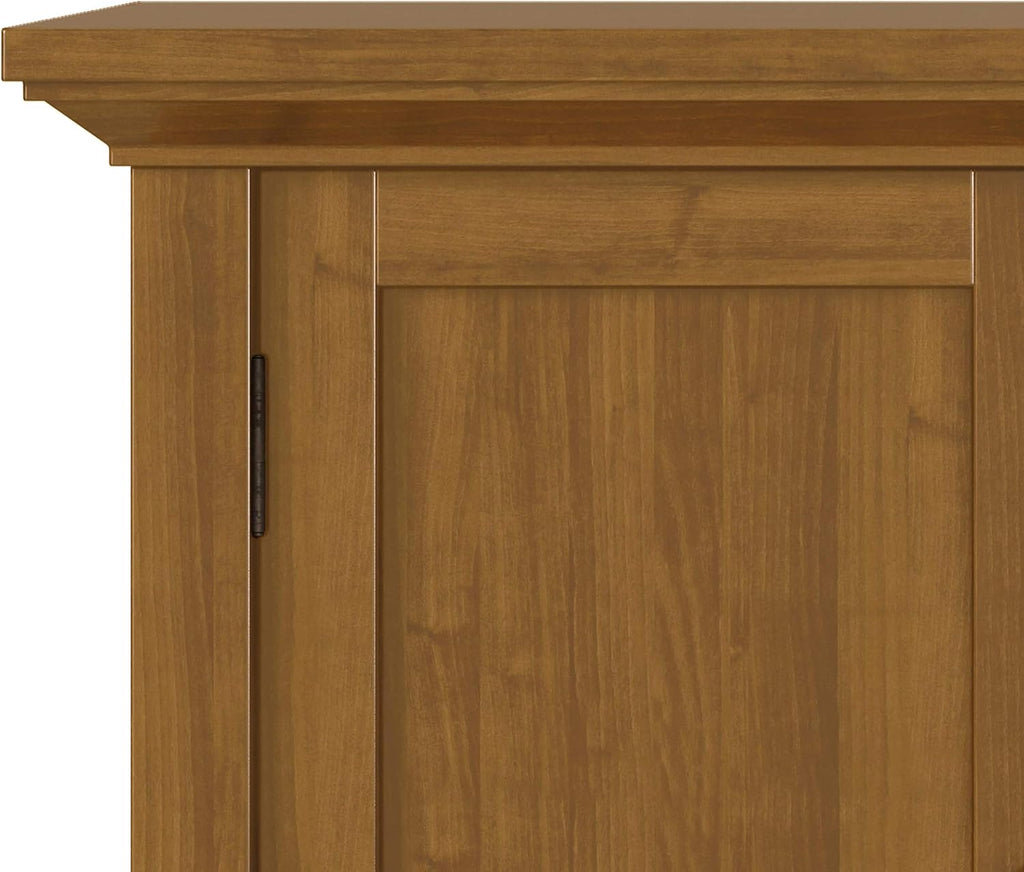 SIMPLIHOME Redmond Storage Cabinet - 32 inch Wide Solid Wood 2-Shelf Low Storage Cabinet in Light Golden Brown, Transitional Accent Cabinet for Entryway with Adjustable Shelves and Tapered Legs