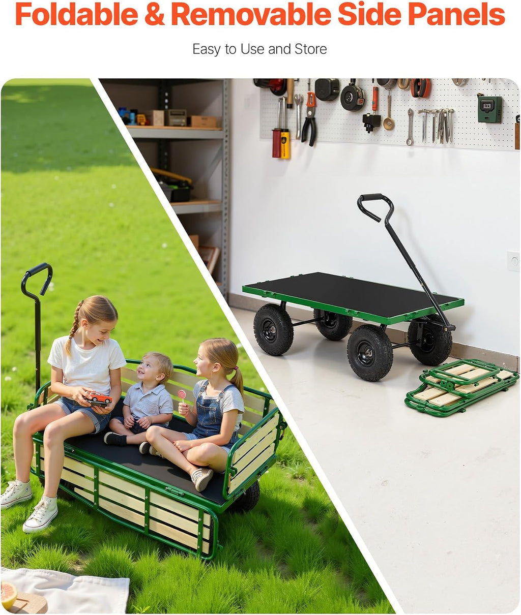 VEVOR Pull Along Kids Wagon, Rolling Toy Cargo Wagons for Kids, Outdoor Children Stroller Wagon for Beach Gardening Camping Essentials with Removable Sides