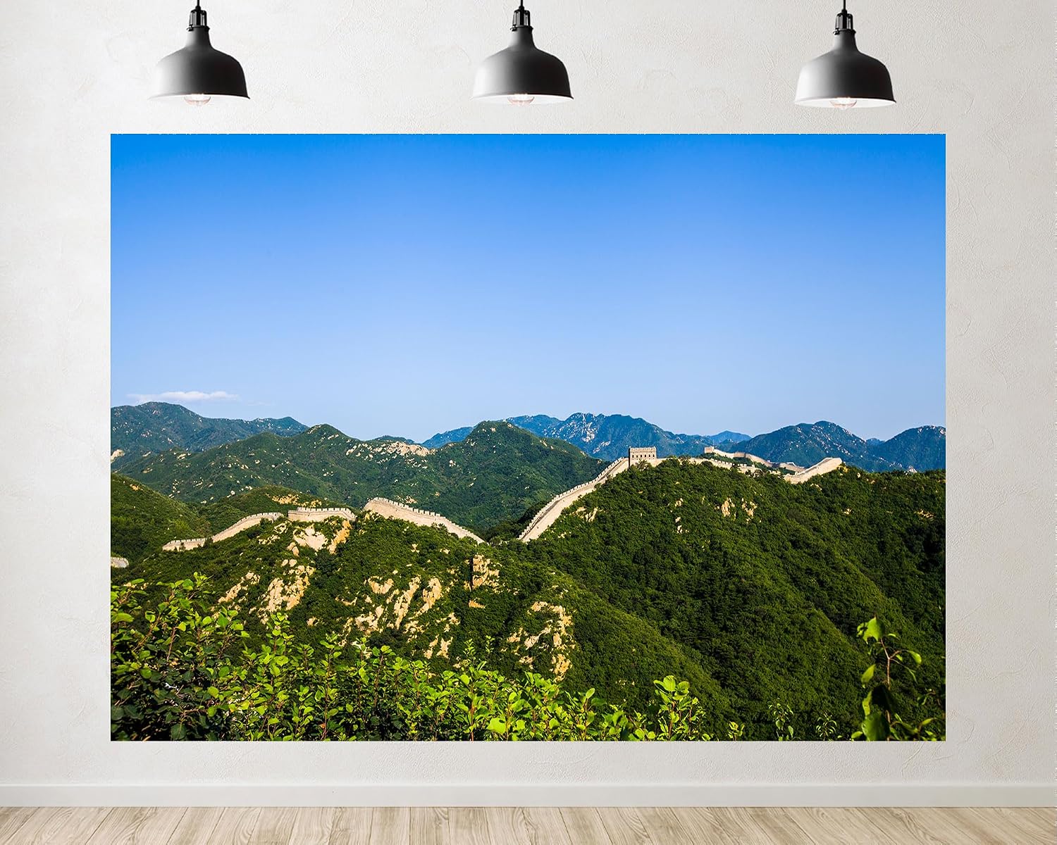 Trykid 20x10ft Great Wall Green Mountains Blue Sky Backdrop Epic Fortification Lush Landscape Clear Sky Photography Background Travel Cultural Events Party Decoration Photo Booth Prop Fabric