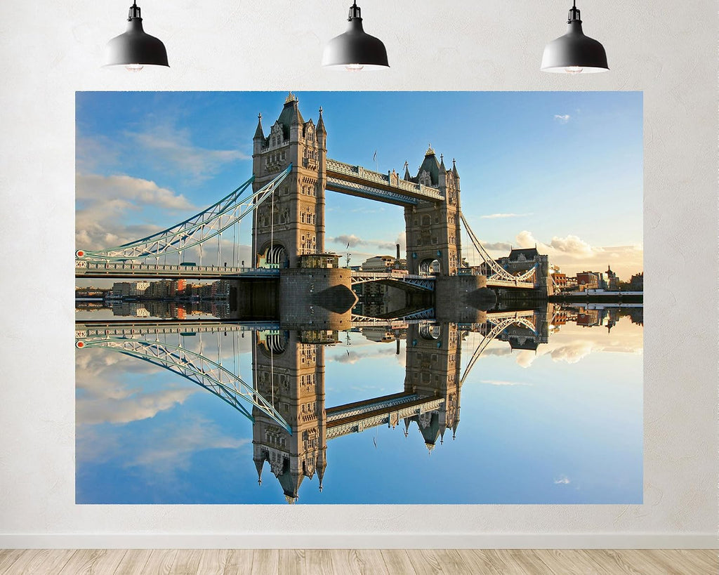 Trykid 20x10ft Tower Bridge Backdrop Iconic London Landmark Mirror Reflection Clear Blue Sky Photography Background City Shoots Tapestry Party Decoration Photo Studio Prop Fabric
