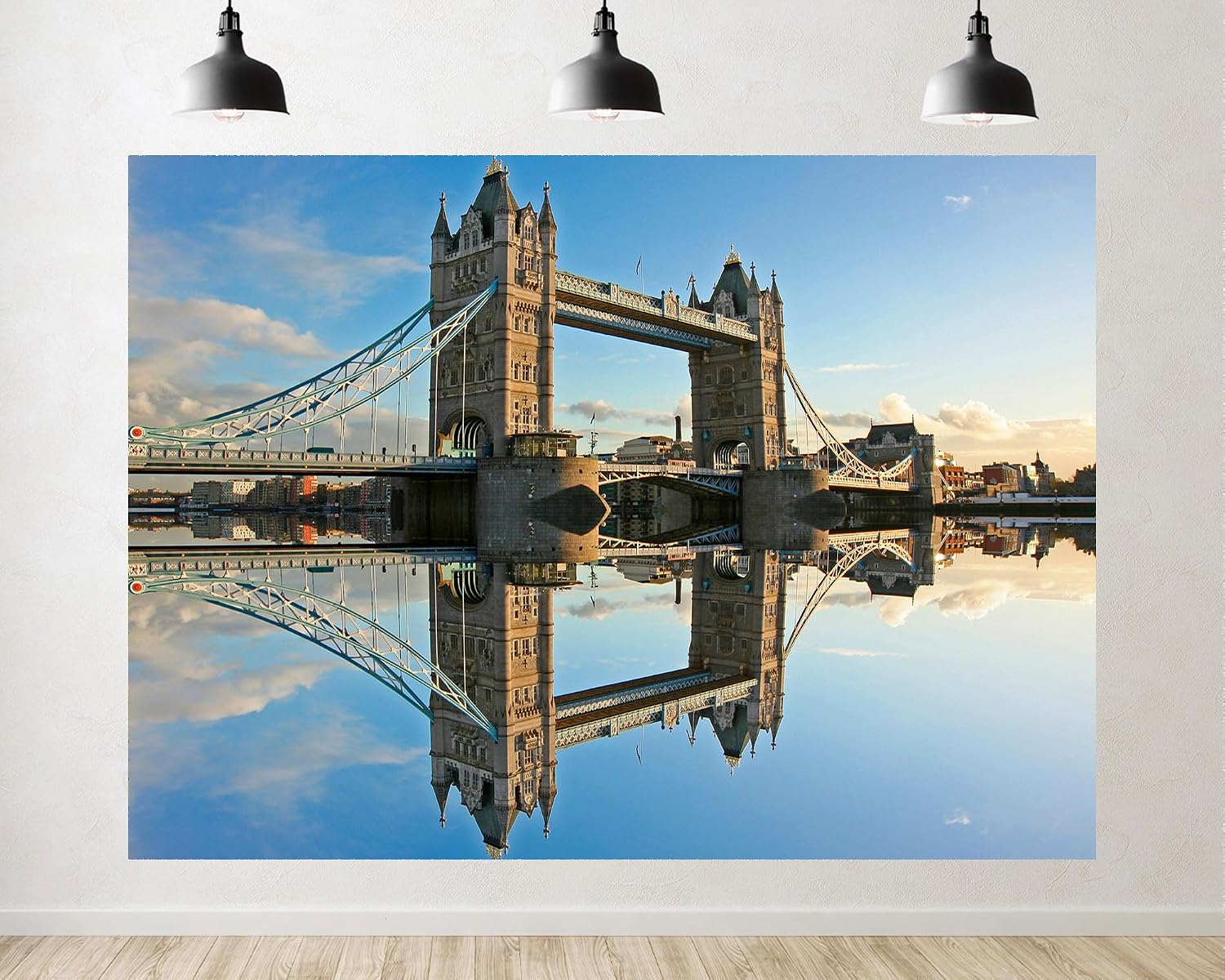 Trykid 20x10ft Tower Bridge Backdrop Iconic London Landmark Mirror Reflection Clear Blue Sky Photography Background City Shoots Tapestry Party Decoration Photo Studio Prop Fabric
