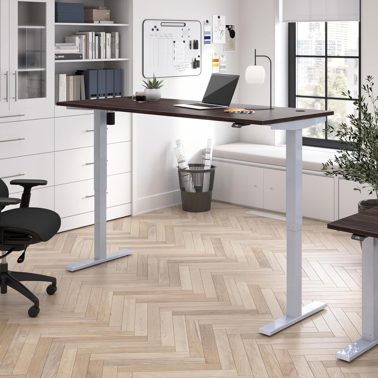 Bush Business Furniture 72-inch Electric Height Adjustable Standing Desk, Ergonomic Sit-Stand Computer Table for Home and Professional Office, Move 40 Series, Black Walnut with Metallic Gray Base