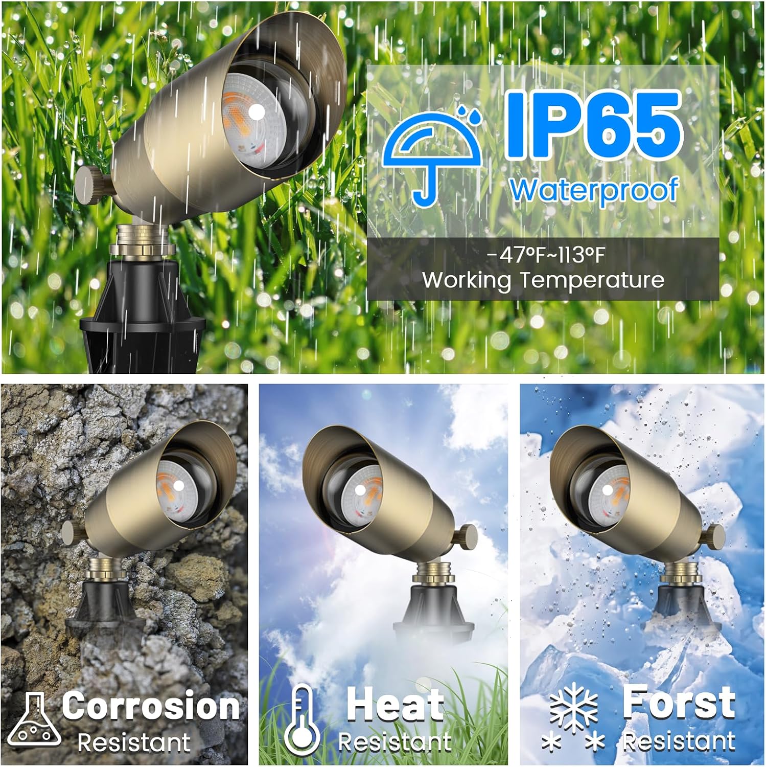 ZONEGRACE Solid Brass Outdoor Uplights & Accent Light Fixtures, Heavy Duty 12V Low Voltage LED Landscape Lighting Bronze, Wired Spot Lights for Garden,Lawn,Patio and Yard Without LED Bulb (6 Pack)