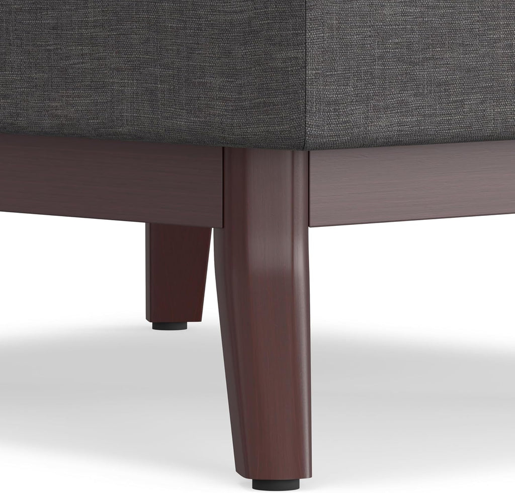 SIMPLIHOME Owen Coffee Table Storage Ottoman - 34' Wide x 19' High Upholstered Linen Look Fabric Rectangular Lift-Top Ottoman in Slate Grey, Mid-Century Modern Bench for Living Room with Tapered Legs