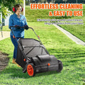 Push Lawn Sweeper, Leaf & Grass Collector with Strong Rubber Wheels & Heavy Duty Thickened Steel Durable to Use with 3.5 cu. ft. Large Mesh Collection Hopper Bag, 2 Spinning Brushes