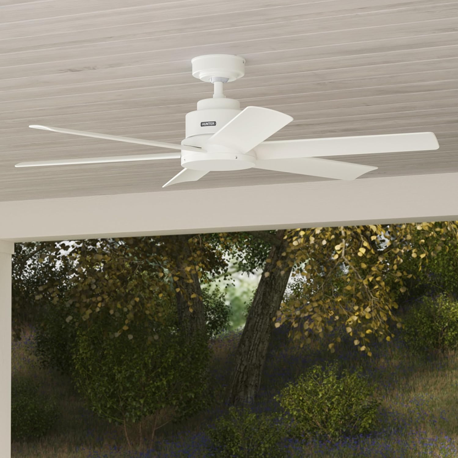 Hunter 52' Kennicott Indoor/Outdoor Ceiling Fan, Wall Control, Fresh White | SureSpeed high velocity airflow and no-light design suit covered patios, porches, bedrooms, or living rooms with easy setup.