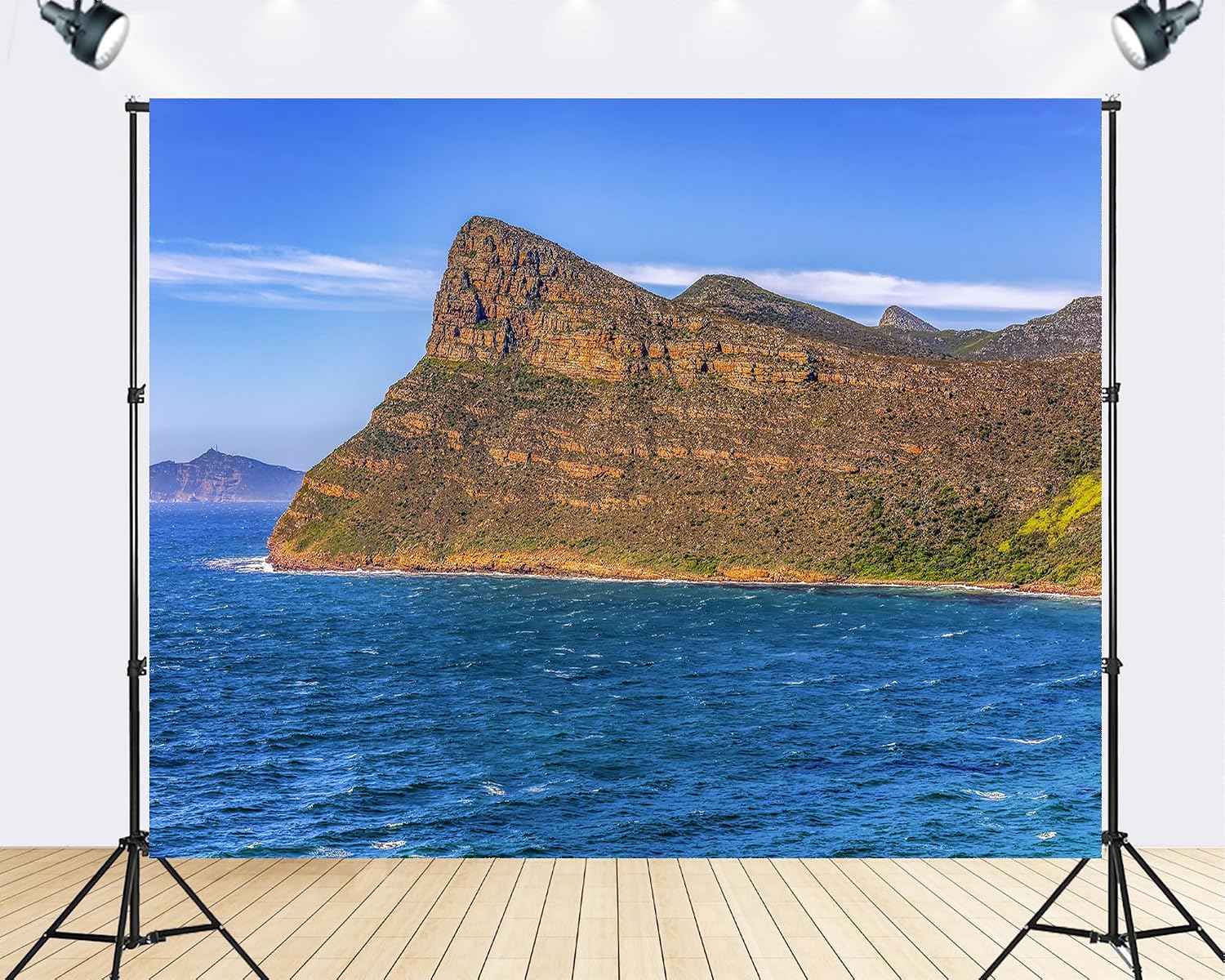 Trykid 20x10ft Coastal Rock Cliffs Backdrop Blue Ocean Clear Sky Rugged Terrain Photography Background Landscape Shoots Tapestry Party Decoration Photo Studio Prop Fabric