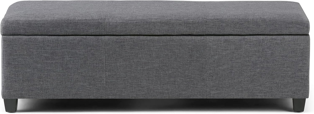 SIMPLIHOME Avalon Storage Ottoman Bench - 48' Wide x 16' High Upholstered Linen Look Fabric Rectangular Lift-Top Ottoman in Slate Grey, Contemporary Bench for Living Room with High-Density Foam