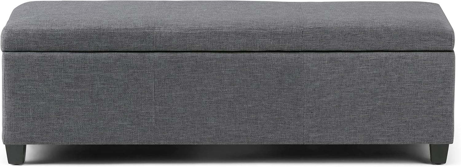 SIMPLIHOME Avalon Storage Ottoman Bench - 48' Wide x 16' High Upholstered Linen Look Fabric Rectangular Lift-Top Ottoman in Slate Grey, Contemporary Bench for Living Room with High-Density Foam