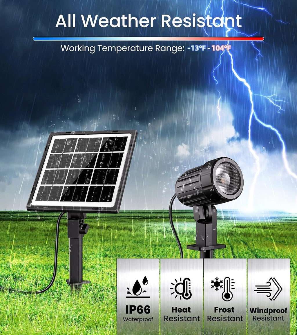 Solar Spot Lights Outdoor 6-in-1, Solar Landscape Lights with 3 Brightness 3 Modes IP66 Waterproof Auto On/Off Outdoor Solar Lights for Yard Pathway Garden Tree (Warm White)