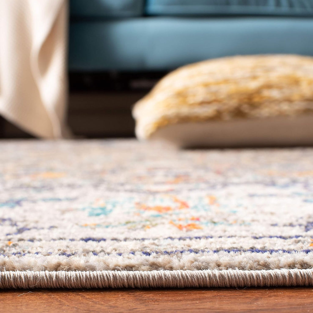 SAFAVIEH Madison Collection Area Rug - 9' x 12', Grey & Light Blue, Boho Chic Medallion Distressed Design, Non-Shedding & Easy Care, Ideal for High Traffic Areas in Living Room, Bedroom (MAD447F)