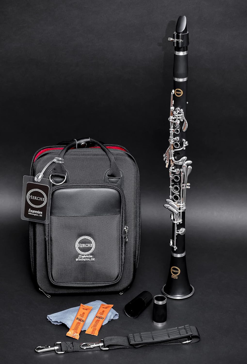 Herche Clarinet Bb Superior X5 - Upgraded - Educator Approved - Intermediate - ABS Resin - Silver-Plated Nickel-Silver Keys - Free Service Plan