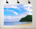 Trykid 20x10ft Tropical Beach Backdrop Lush Green Hill Clear Blue Sky White Clouds Photography Background Paradise Vacation Relaxation Party Decoration Tapestry Photo Booth Studio Prop Fabric
