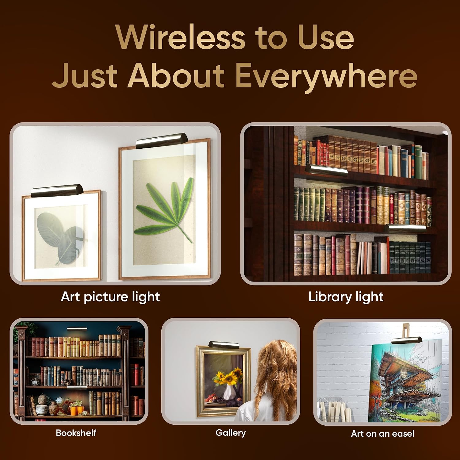 Concepdesigns Picture Light Battery Operated Picture Light, Dimmable Wireless Picture Lights for wall, Art Light, Library Light Battery Operated with Remote Control - 18 inches, Antique Brushed Bronze
