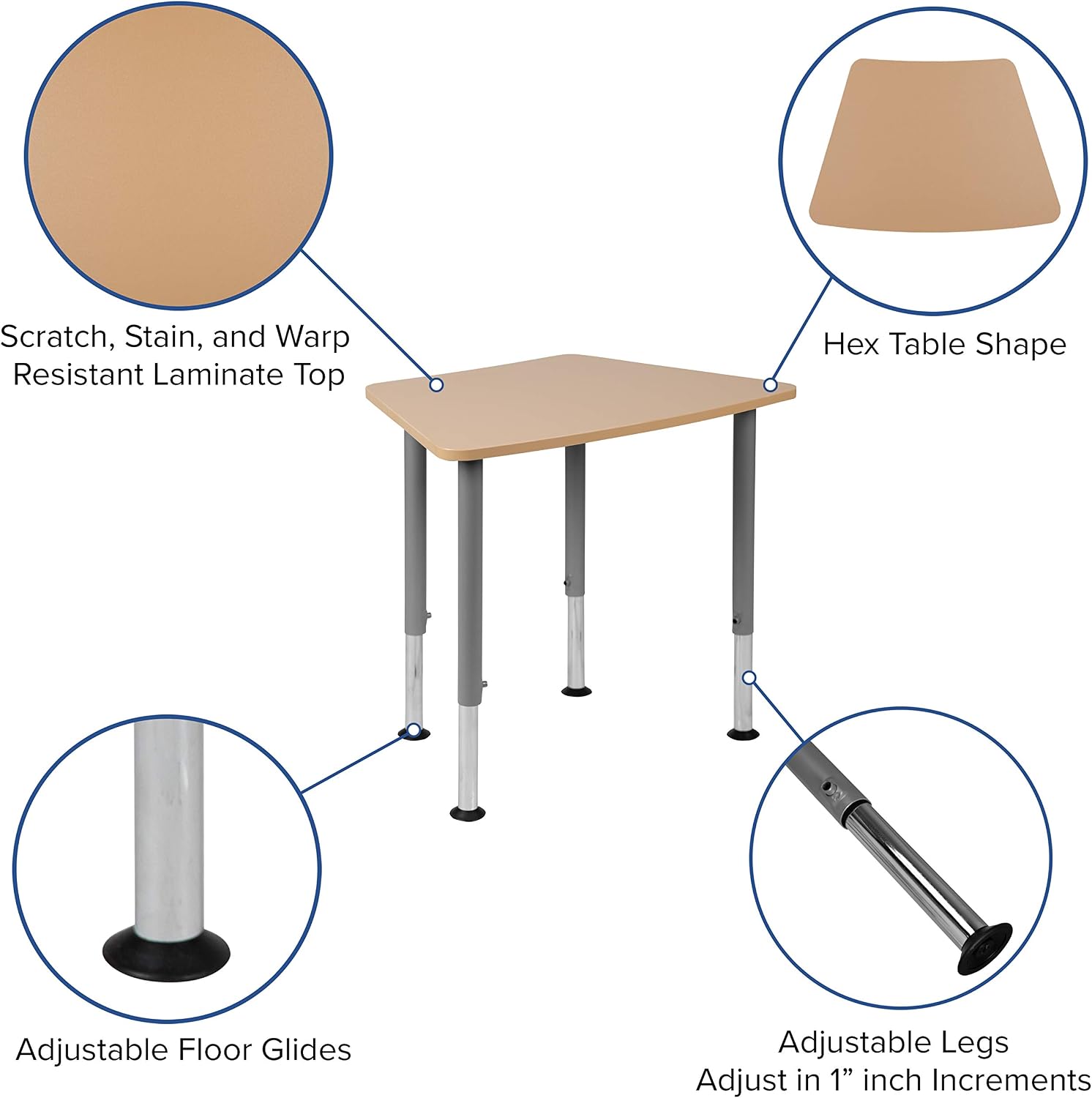 Flash Furniture Billie Hex Natural Collaborative Student Desk (Adjustable from 22.3' to 34') - Home and Classroom