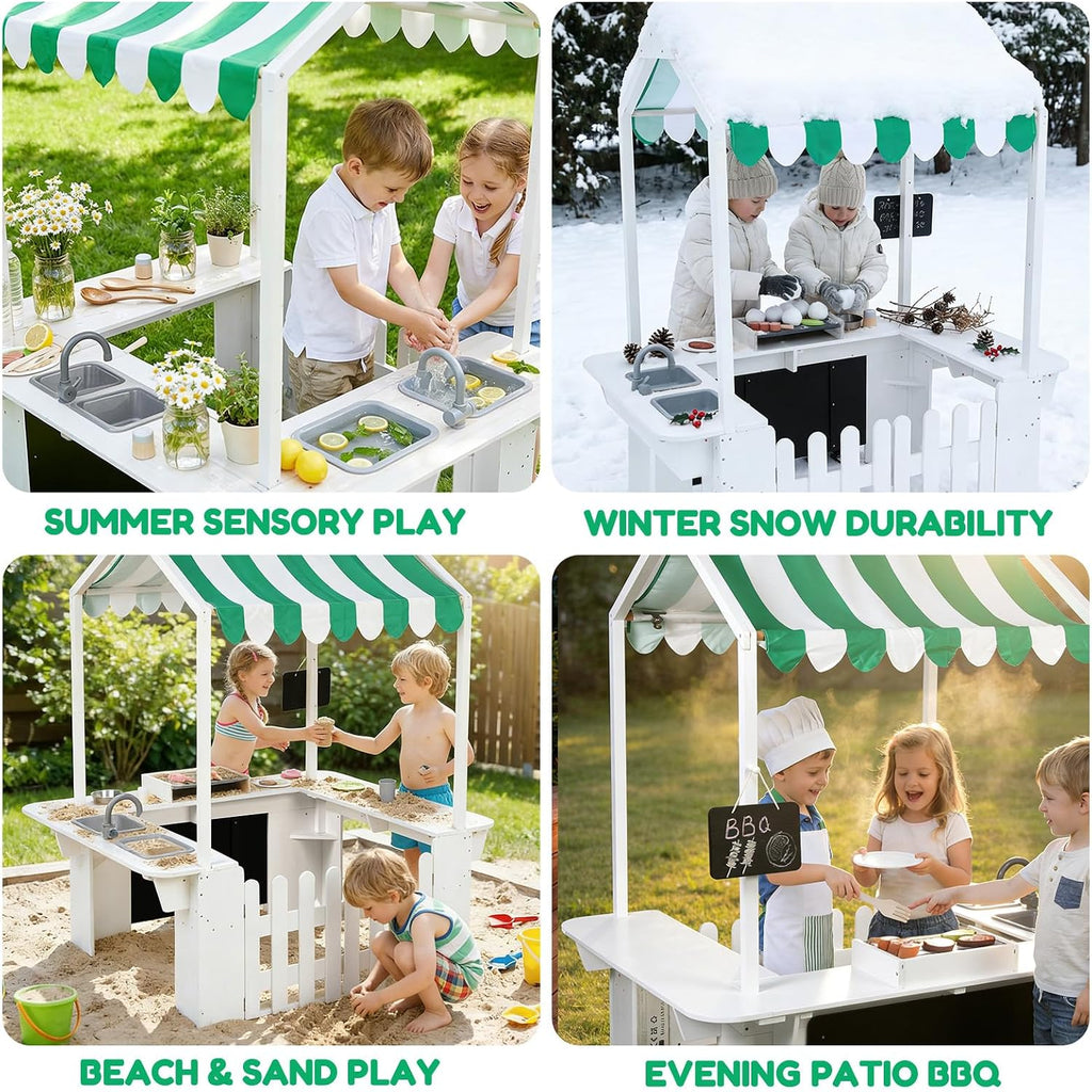 EDUBEBO Kids Outdoor Playhouse, Mud Kitchen, BBQ Toys,Outdoor playsets, Ideal Role Play Toy Gift for Toddlers and Kids Ages 3-8 (White)