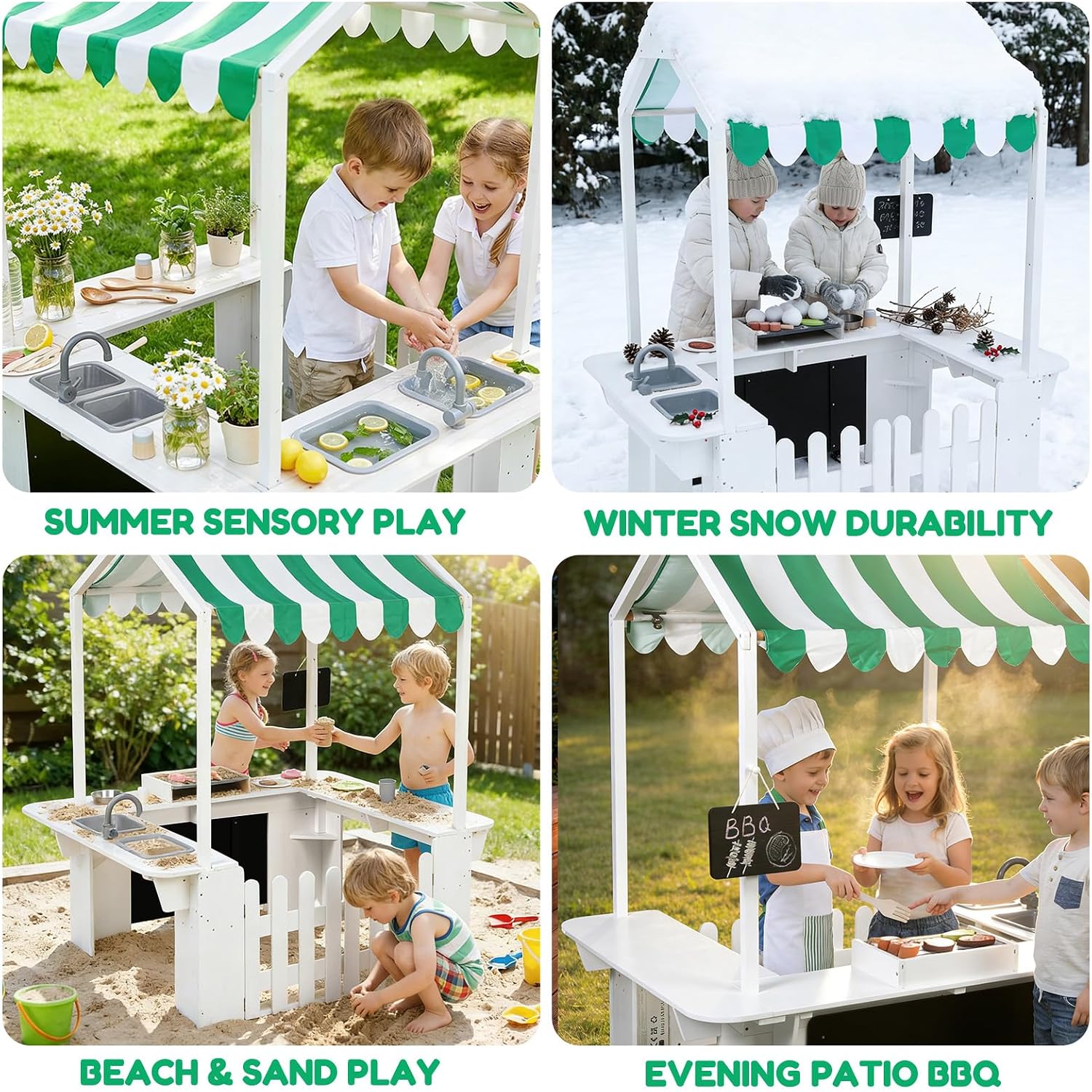 EDUBEBO Kids Outdoor Playhouse, Mud Kitchen, BBQ Toys,Outdoor playsets, Ideal Role Play Toy Gift for Toddlers and Kids Ages 3-8 (White)