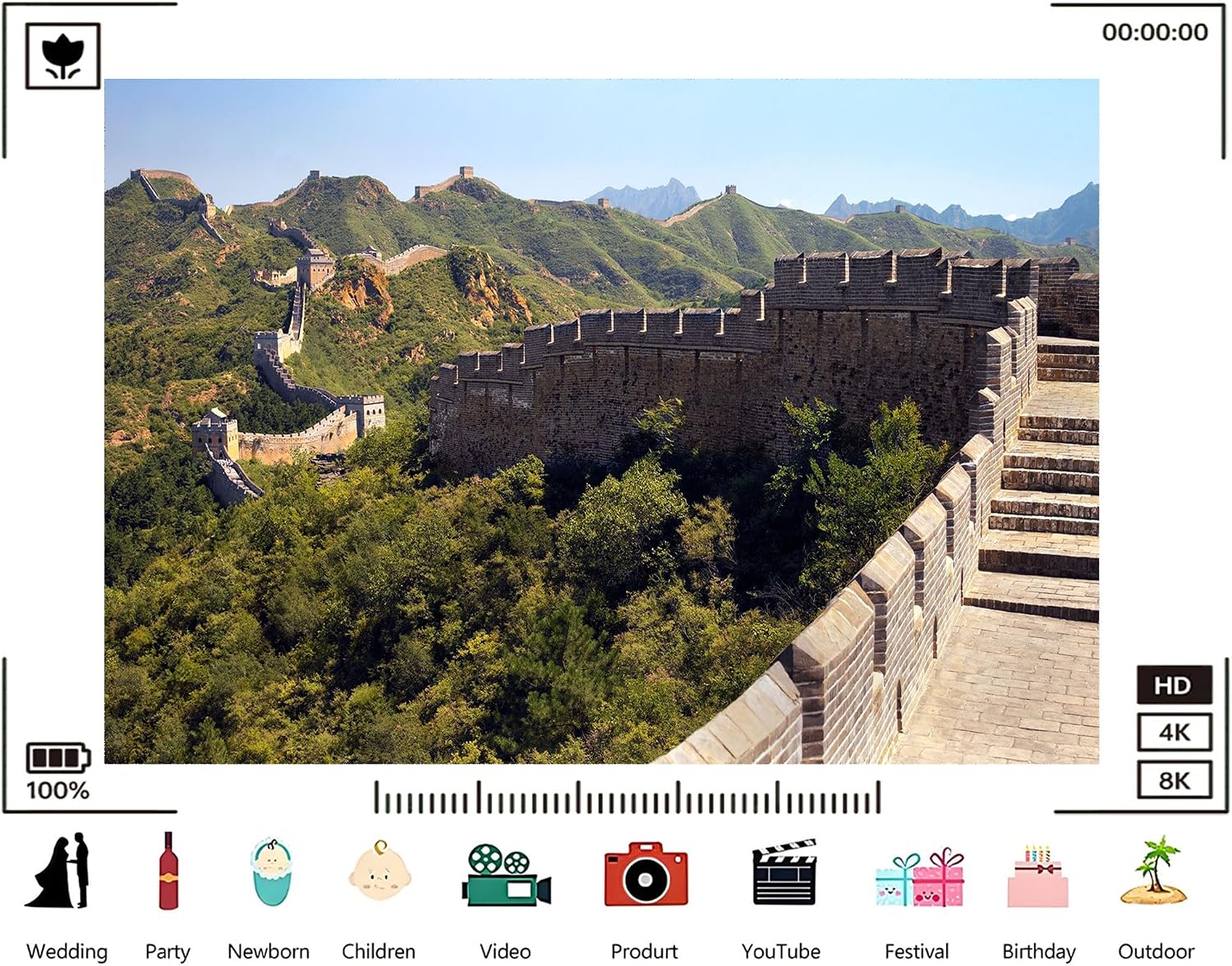 Trykid 20x10ft Great Wall Backdrop Ancient Stone Structure Lush Green Mountains Clear Blue Sky Photography Background Historical Renaissance Party Decoration Photo Booth Prop Fabric