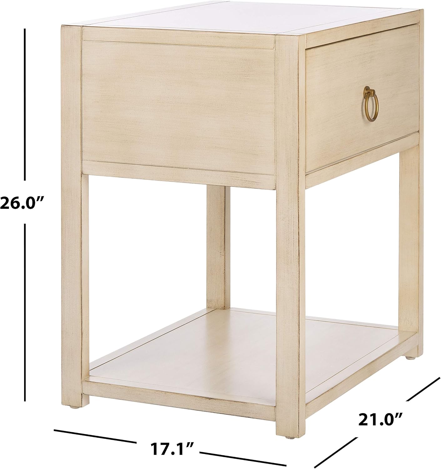 SAFAVIEH Furniture - Sadie 1-Drawer Nightstand - Antique & White - Wood - Glam Gold Hardware Design - Ideal for Bedroom, 21'W x 17.2'D x 26'H - Fully Assembled (NST9201B)