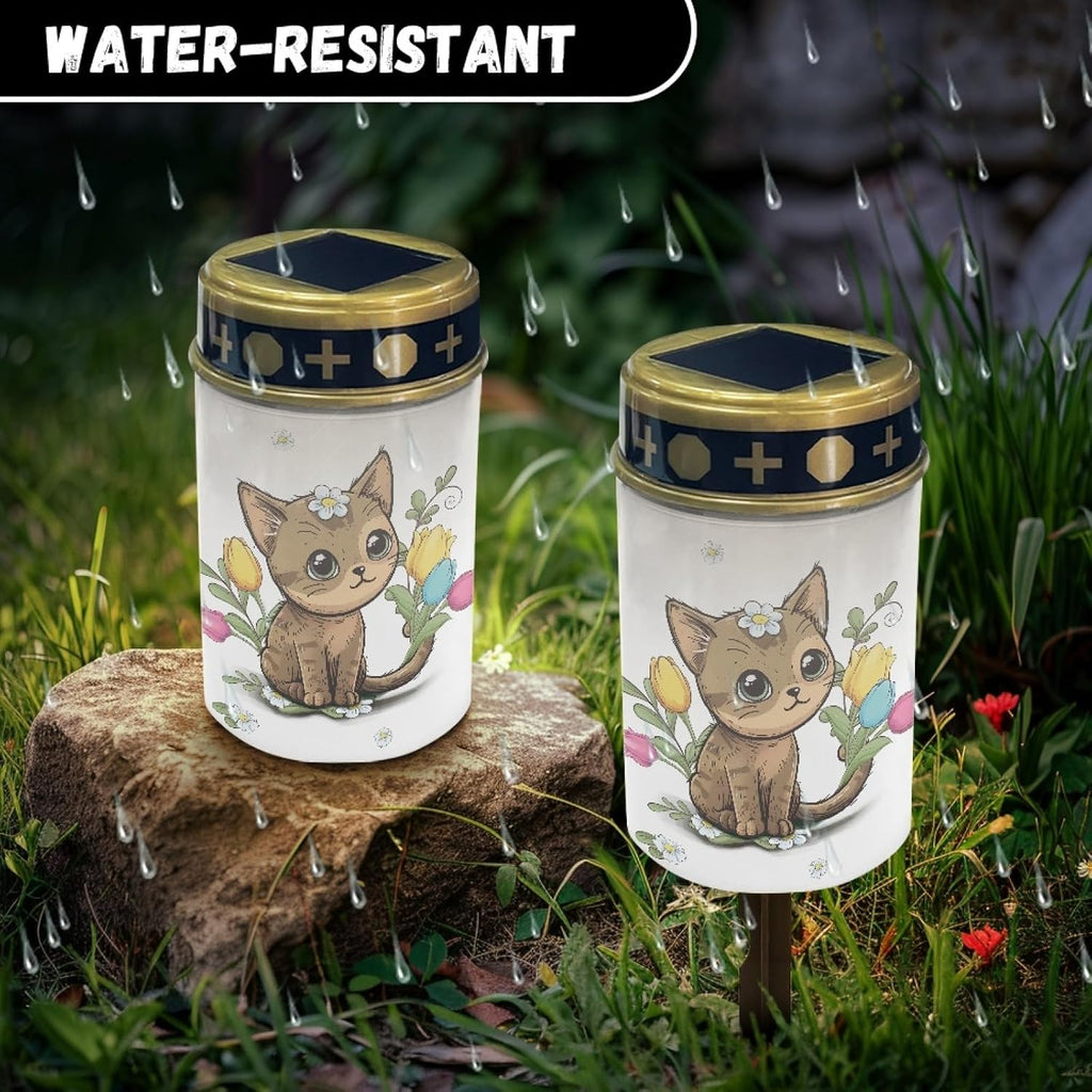 Cute Cat Outdoor Stake Lights Solar Warm White Lights for Yard Patio Waterproof Pathway Lights Flameless Garden Lights for Party Home Landscape Lighting