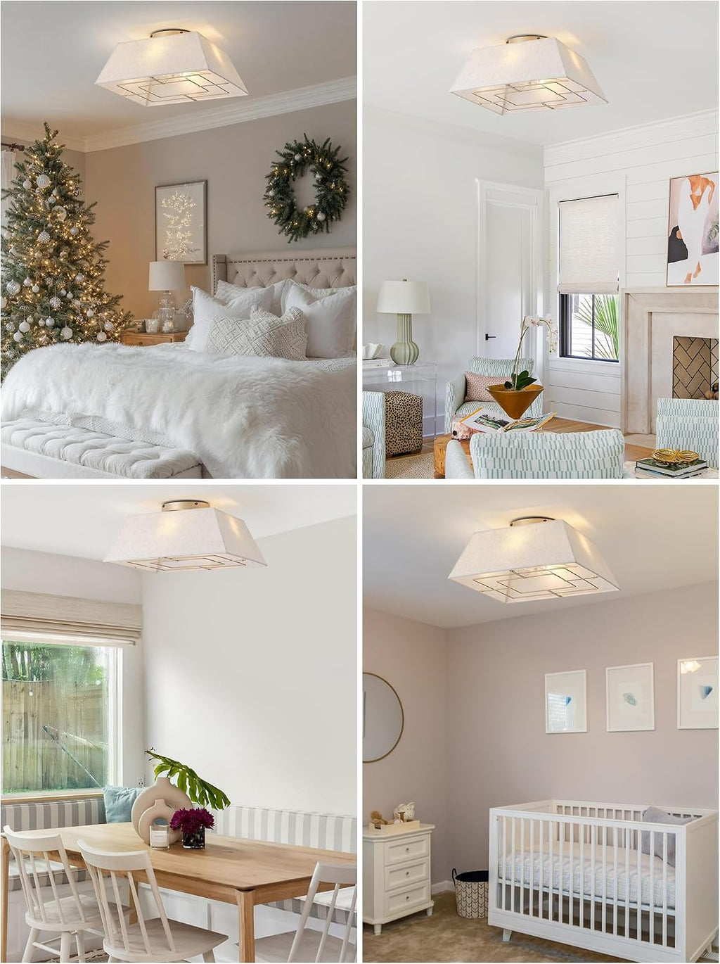 20' Boho Ceiling Fans with Lights Flush Mount, Bladeless Ceiling Fan with Light Remote Control, Square with 6 Speeds for Bedroom, Living Room, Nursery (Beige)