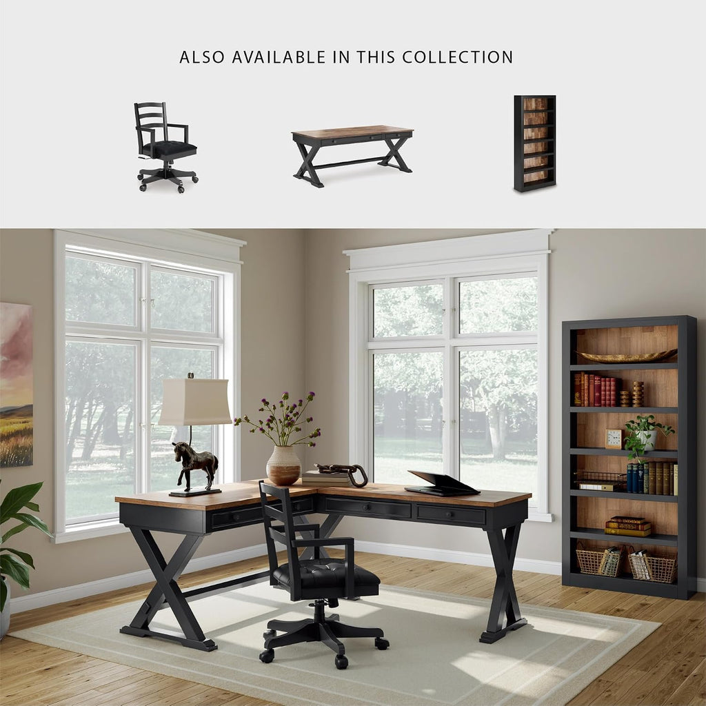 Signature Design by Ashley Wildenauer Farmhouse 1-Drawer 60' Home Office Desk with Keyboard Tray, Cord Management and Trestle Base, Dark Brown & Black