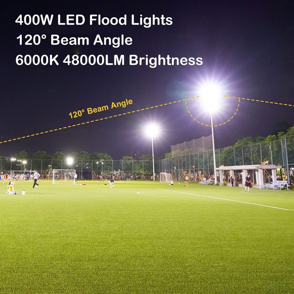 400W LED Flood Lights Outdoor 2 Pack, IP66 Waterproof, 6000K Daylight White Security Lights Outside Lamp with Plug, Exterior Floodlights Lighting for Workshop Yard Stadium