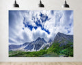 Trykid 20x10ft Snow Capped Mountain Range Backdrop Rocky Peaks Clear Blue Sky Wispy Clouds Scenic Photography Background Hiking Adventure Party Decoration Photo Booth Prop Fabric