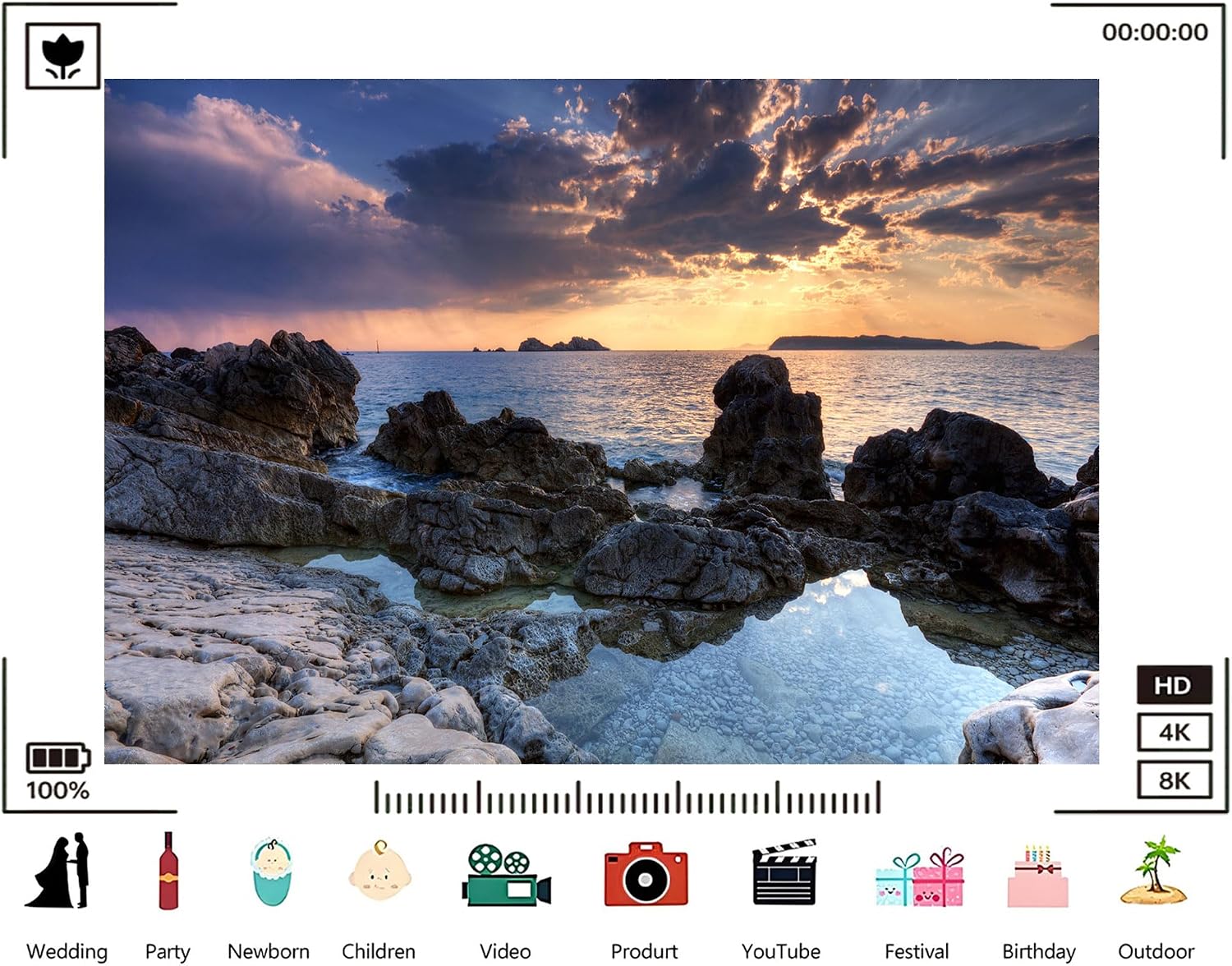 Trykid 20x10ft Rocky Coastal Shore Backdrop Golden Sunset Clear Tide Pools Scene Photography Background Seaside Serenity Party Decoration Photo Booth Prop Fabric