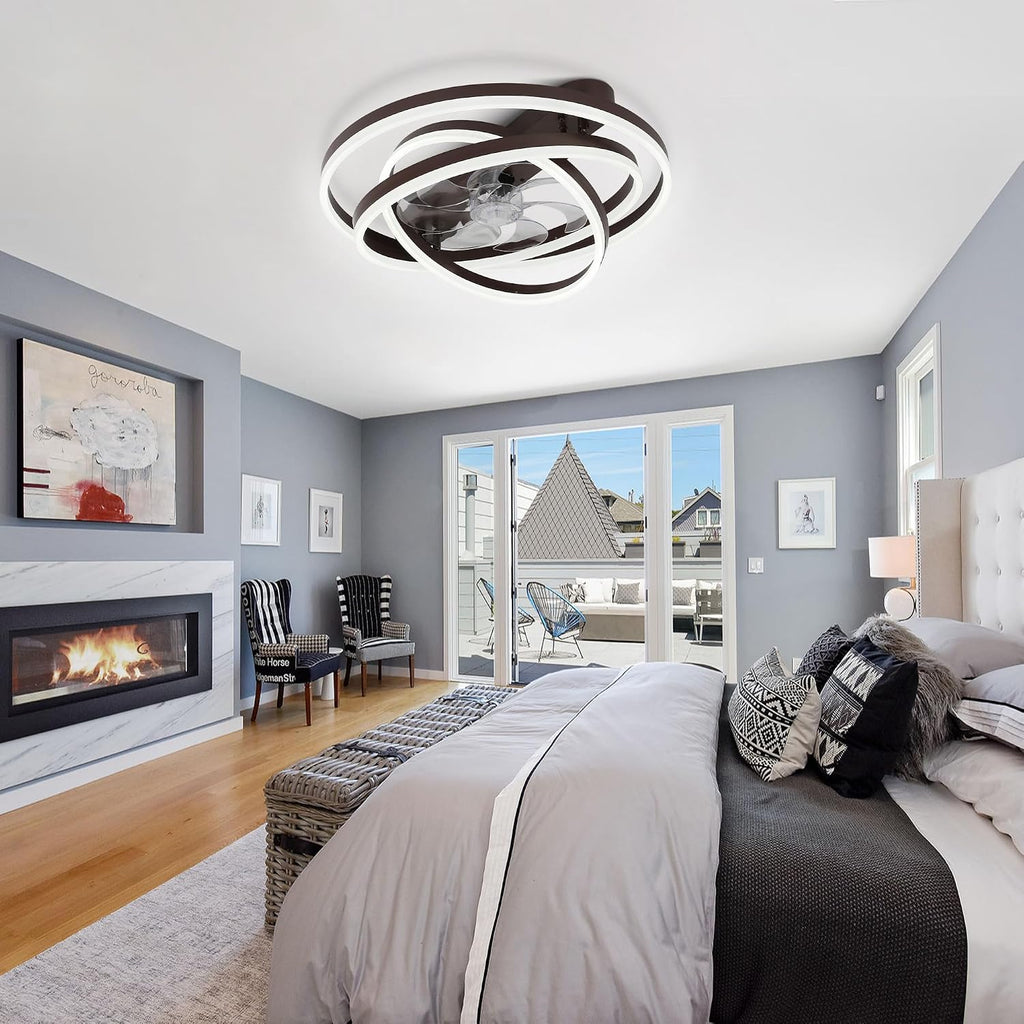 Low Profile Ceiling Fan with Light, 24'' Flush Mount Ceiling Fan with Lights 6 Speed Dimmable Ceiling Fans with Lights and Remote and App Control for Bedroom