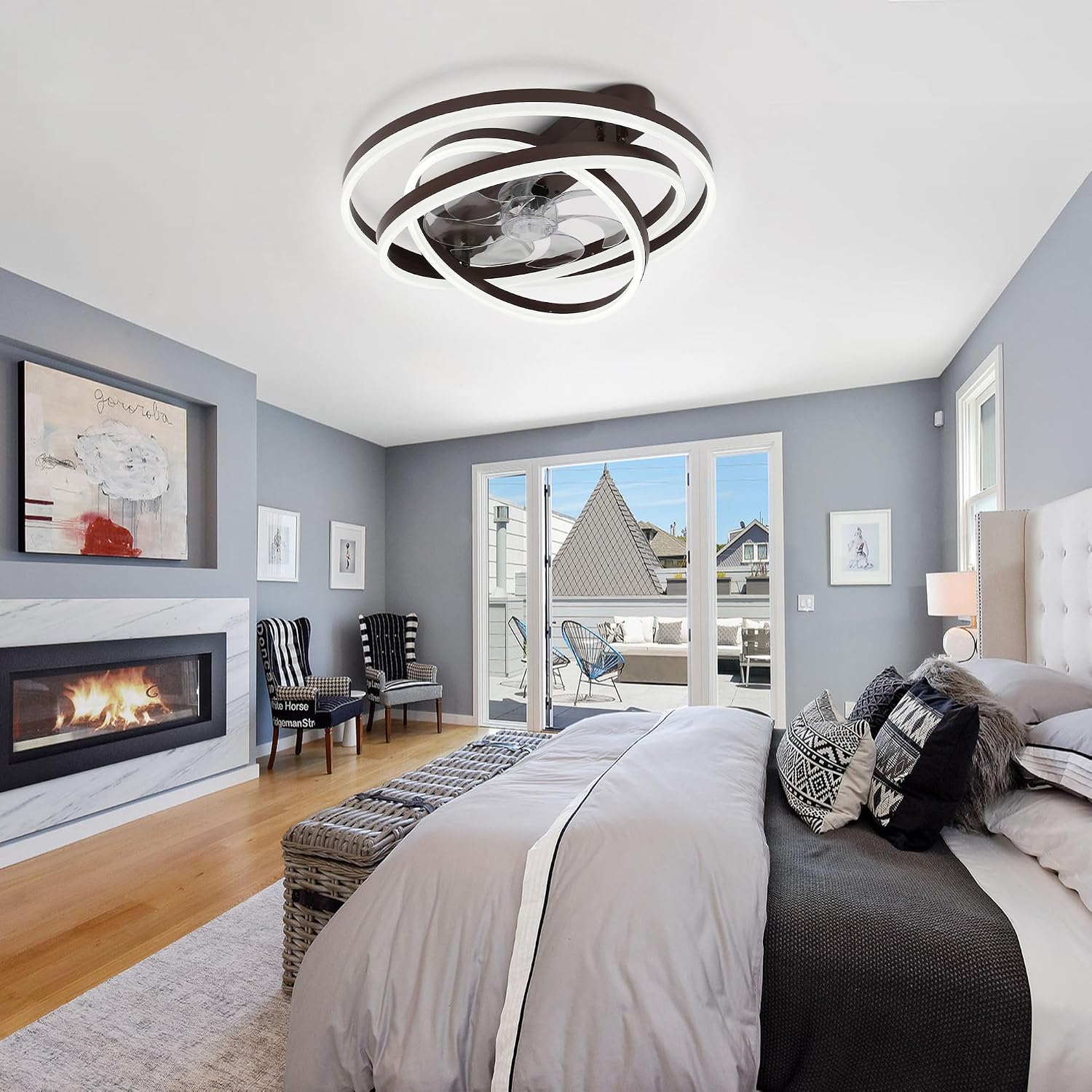 Low Profile Ceiling Fan with Light, 24'' Flush Mount Ceiling Fan with Lights 6 Speed Dimmable Ceiling Fans with Lights and Remote and App Control for Bedroom