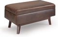 SIMPLIHOME Owen Small Rectangular Storage Ottoman - 36 inch Wide Upholstered Vegan Leather Lift-Top Ottoman in Distressed Chestnut Brown, Mid-Century Modern Ottoman for Living Room with Tufted Detail