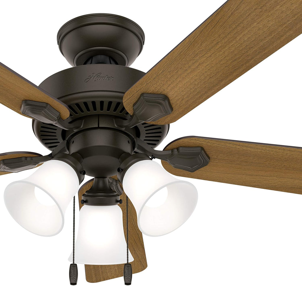 Hunter Fan 44 inch Indoor Traditional New Bronze Ceiling Fan with Light Kit (Renewed)
