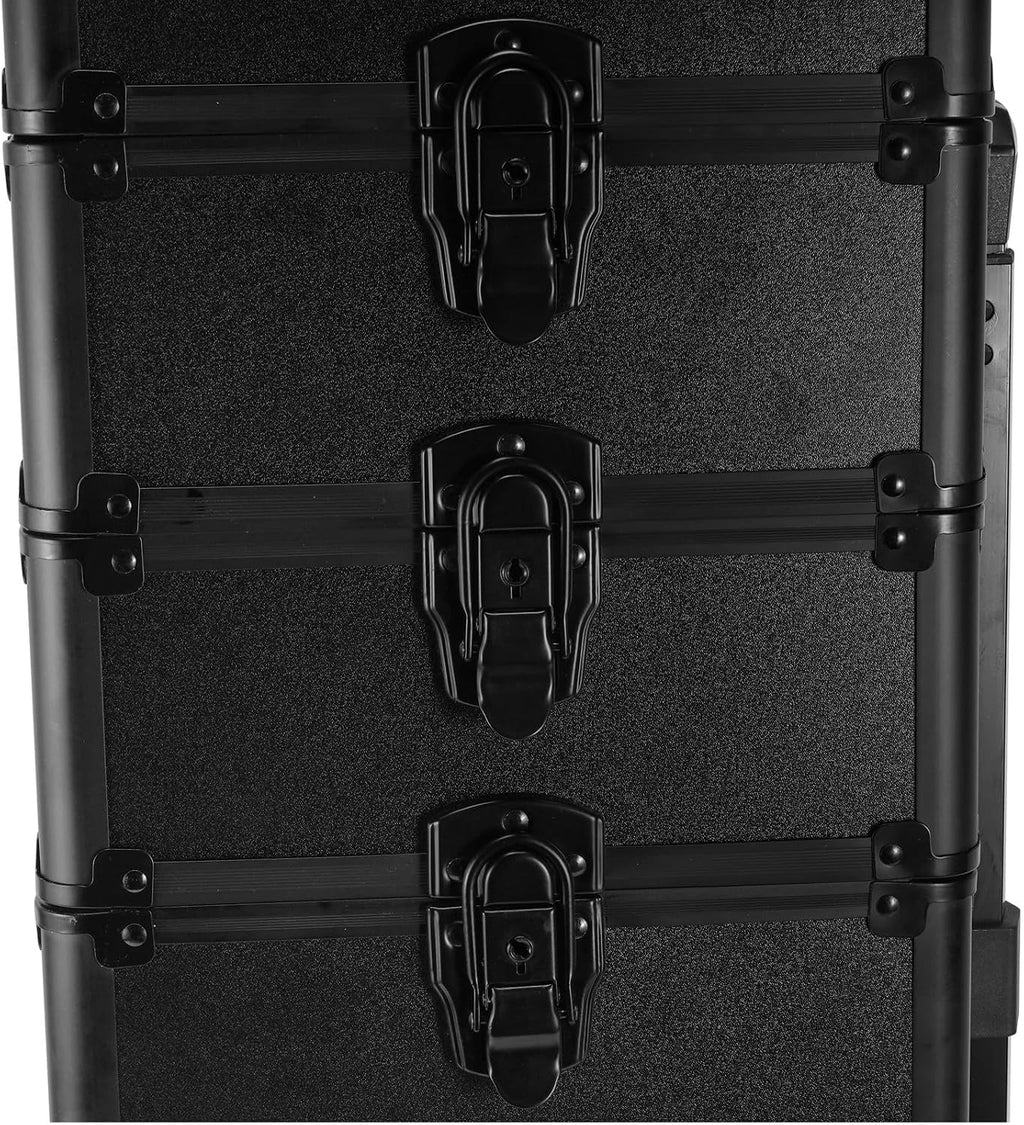 Karl home 4 in 1 Makeup Train Case with 3 Color LED Light Mirror, Rolling Cosmetic Trolley Travel Organizer with Key 360° Swivel Wheels for Beauticians Hairstylists Nail Tech Students, Black