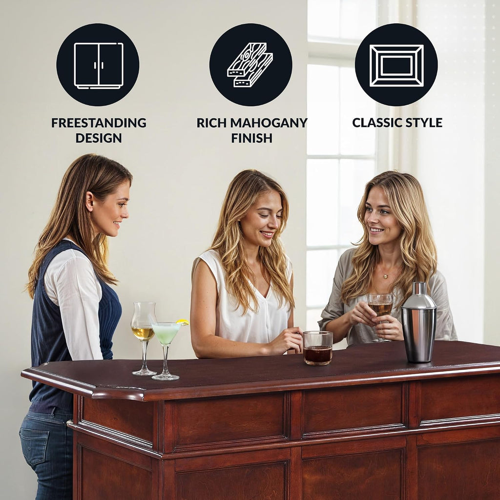 Hathaway Ridgeline 60-in Hardwood Home Bar with Storage - Mahogany Finish