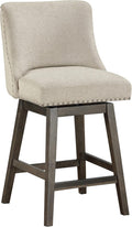 OSP Home Furnishings Granville Swivel Counter Height Stool with Grey Wood Legs, Wheat Fabric