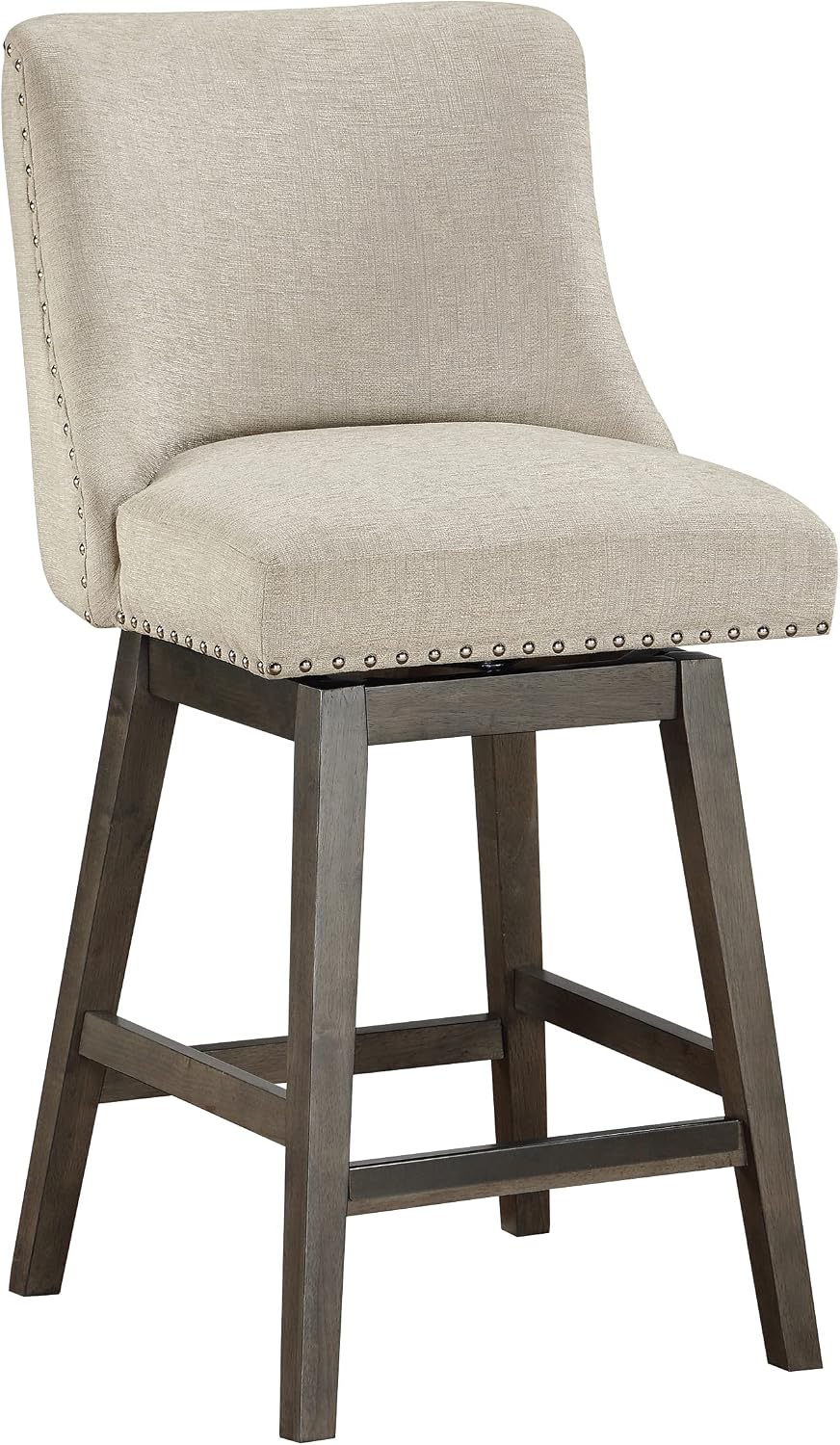OSP Home Furnishings Granville Swivel Counter Height Stool with Grey Wood Legs, Wheat Fabric