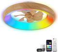 Low Profile Ceiling Fans with Lights, Dimmable Smart RGB Ceiling Fan with Alexa/Google Assistant/App/Remote Control, 6-Speeds Reversible Woodgrain LED Ceiling Fan for Bedroom Kitchen Foyer