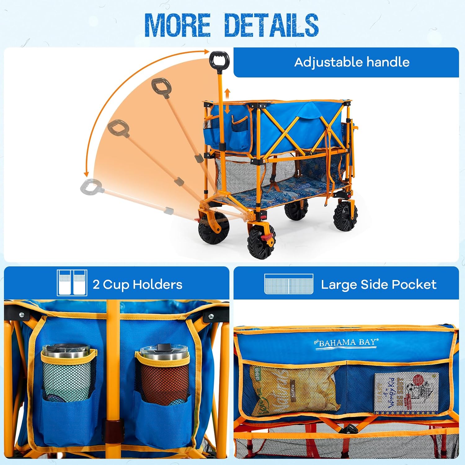 Old Bahama Bay 400L Collapsible Double Decker Beach Wagon with Brakes, Folding Beach Cart with 54' Extra Long Decker, 450LBS Heavy Duty Wagon Chart with All-Terrain Big Wheels for Sand Camping Garden