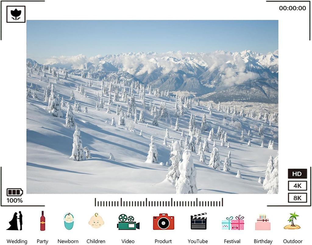 Trykid 20x10ft Snow Covered Mountain Backdrop Pristine White Slopes Frosted Evergreen Trees Clear Blue Sky Photography Background Winter Sports Event Party Decoration Photo Booth Prop Fabric