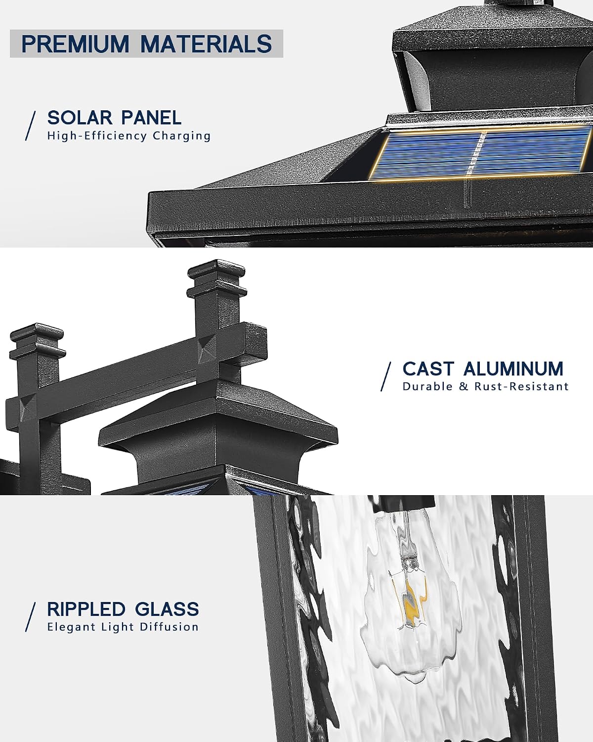 FEMILA Solar Outdoor Wall Lights Exterior, Modern Solar Lights for House | 16.7', 2700K bulb included, aluminum glass body, dusk to dawn, dimmable, up to 12h runtime, timer settings, industrial style