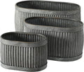 WHW Whole House Worlds French Country Style Oval Belly Planters, Set of 3, Galvanized Metal, Chubby, Corrugated Cache Pots, Rustic, Over 2 Ft Long (24 1/2, 20 and 14 1/2 Inches)
