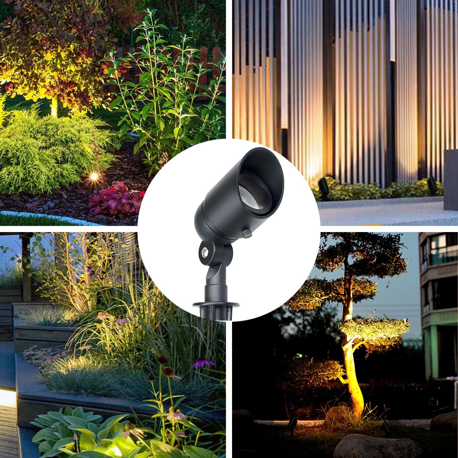 Lumina Lighting® 5W Landscape lighting 12V Landscape Lights Low Voltage Landscape Spotlights Warm White Waterproof Outdoor Replaceable LED Bulb for Garden, Lawn, Porch, Patio and Yard (Black) (6-Pack)