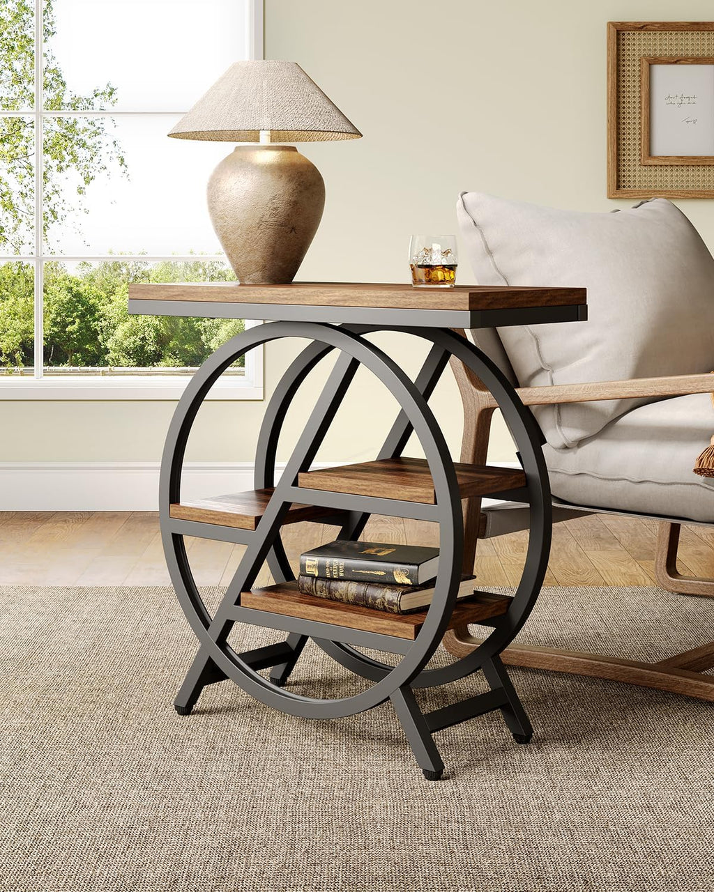 LITTLE TREE End Table, Set of 2 Narrow Side Table with 4-Tier Large Storage Space, Modern Bedside Table for Living Room, Home Office, Bedroom, Brown